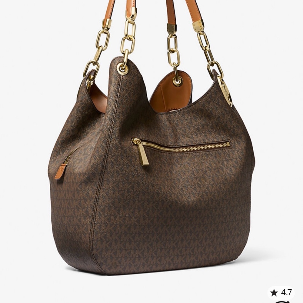Michael Kors  Lillie Large signature logo Brown Shoulder Bag with Gold Chains